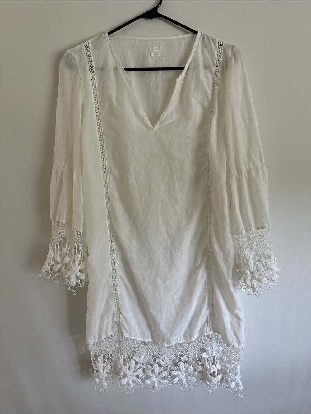 120% Lino Womens 100% Linen White Lace Dress Size 42